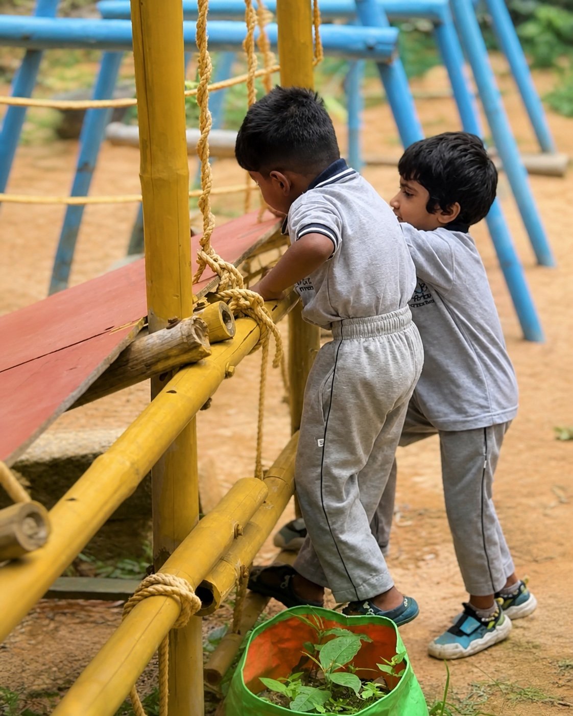 Children balancing and building confidence outdoors