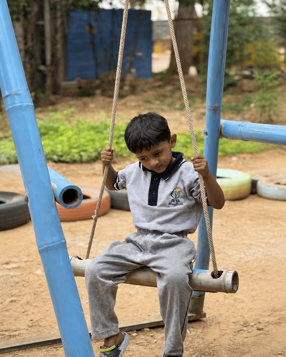 A quiet pause on the outdoor swing