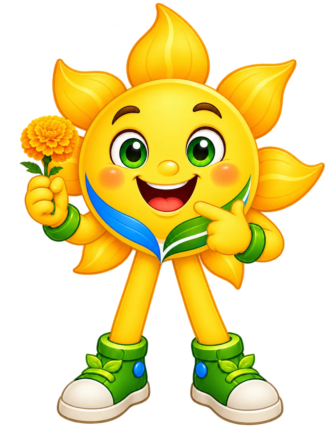 Aṃśu, Arka’s sun mascot, with a Śarad marigold